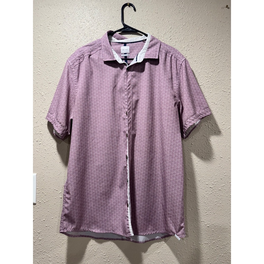 JB Holt Mens XL Short Sleeve Button Down Shirt Mauve Geometric Print JB1B8FPW
